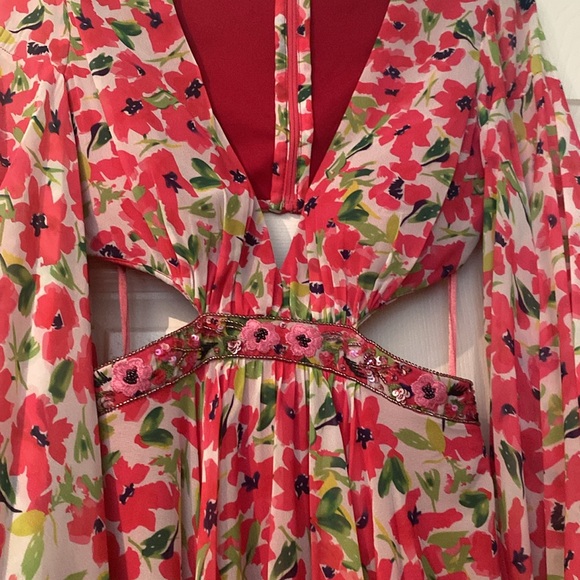 Mac Duggal Floral Print Bell Sleeve A-Line Dress - Picture 7 of 7